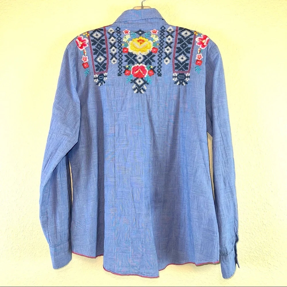 Johnny Was 3J Workshop Women's Floral High-Low Hem Button Down Long Sleeve Shirt - Picture 9 of 15